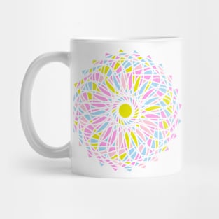 Round ornament with random geometric shapes in bright neon colors Mug